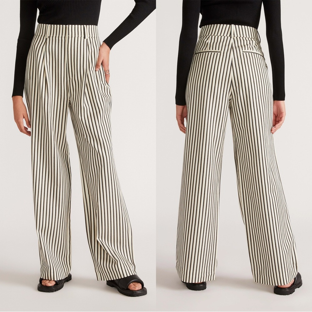 Everlane Black and White Striped Wide Leg Pants